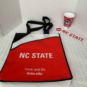 NC State Lot Decal Reusable Bag with Pockets Plastic Cup Collegiate Red Black